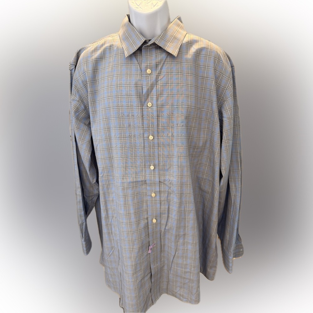 Kirkland Signature Men's Blue and Khaki Checkered Shirt - 19 x 36/37